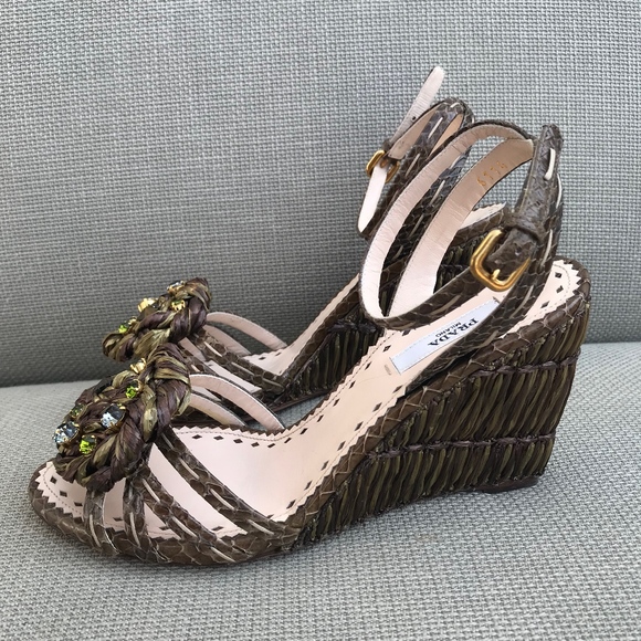 Prada Green Wedge Sandals - Picture 3 of 6